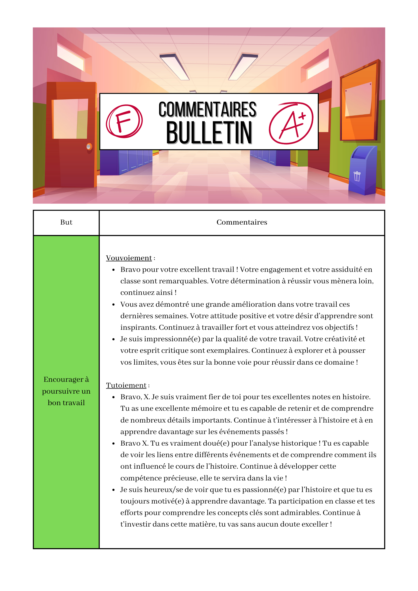 Les commentaires bulletin (PDF)