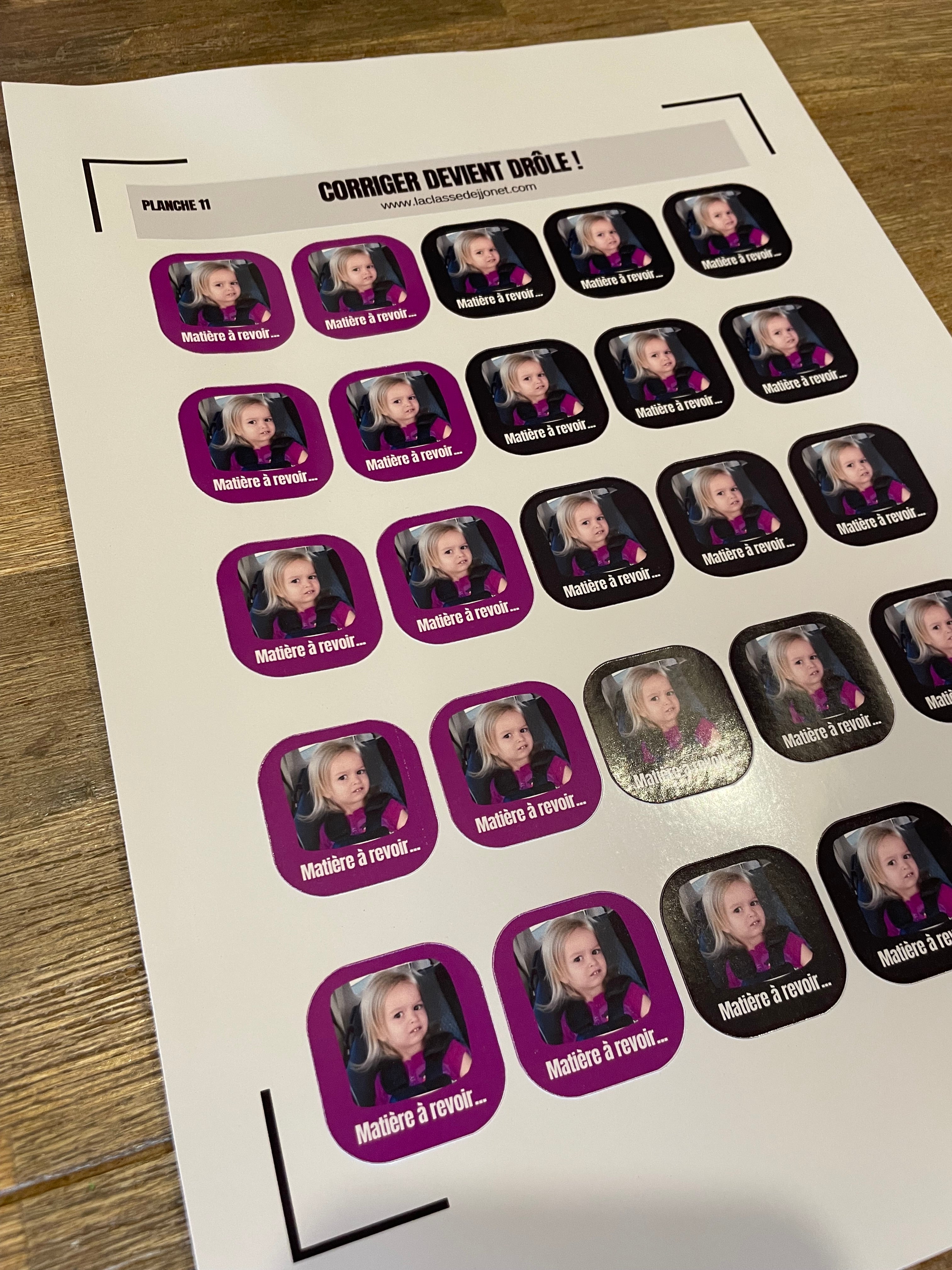 Stickers "corriger devient drôle" - Planche 11 : matière à revoir