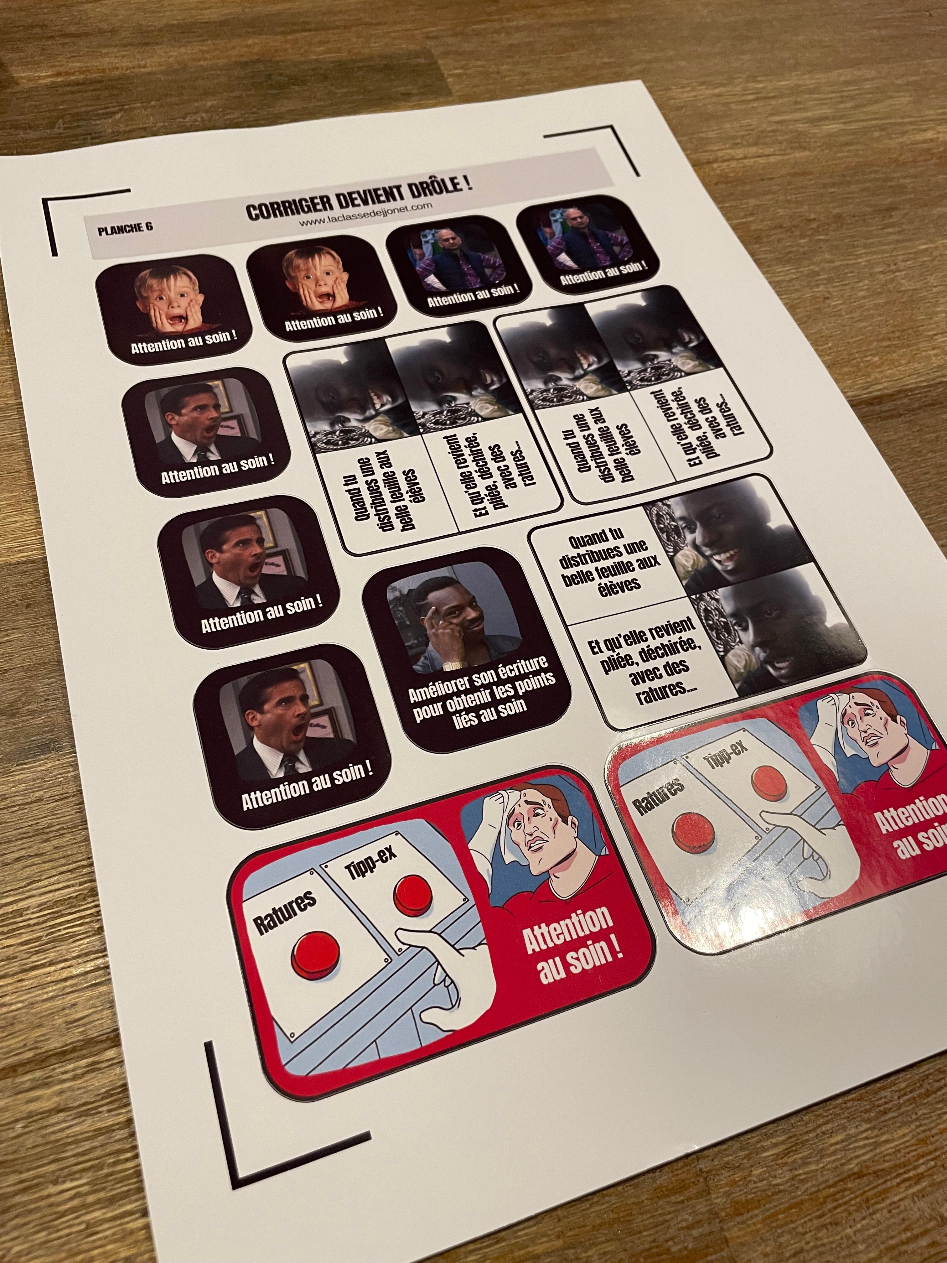 Stickers "corriger devient drôle" - Planche 6 : attention au soin