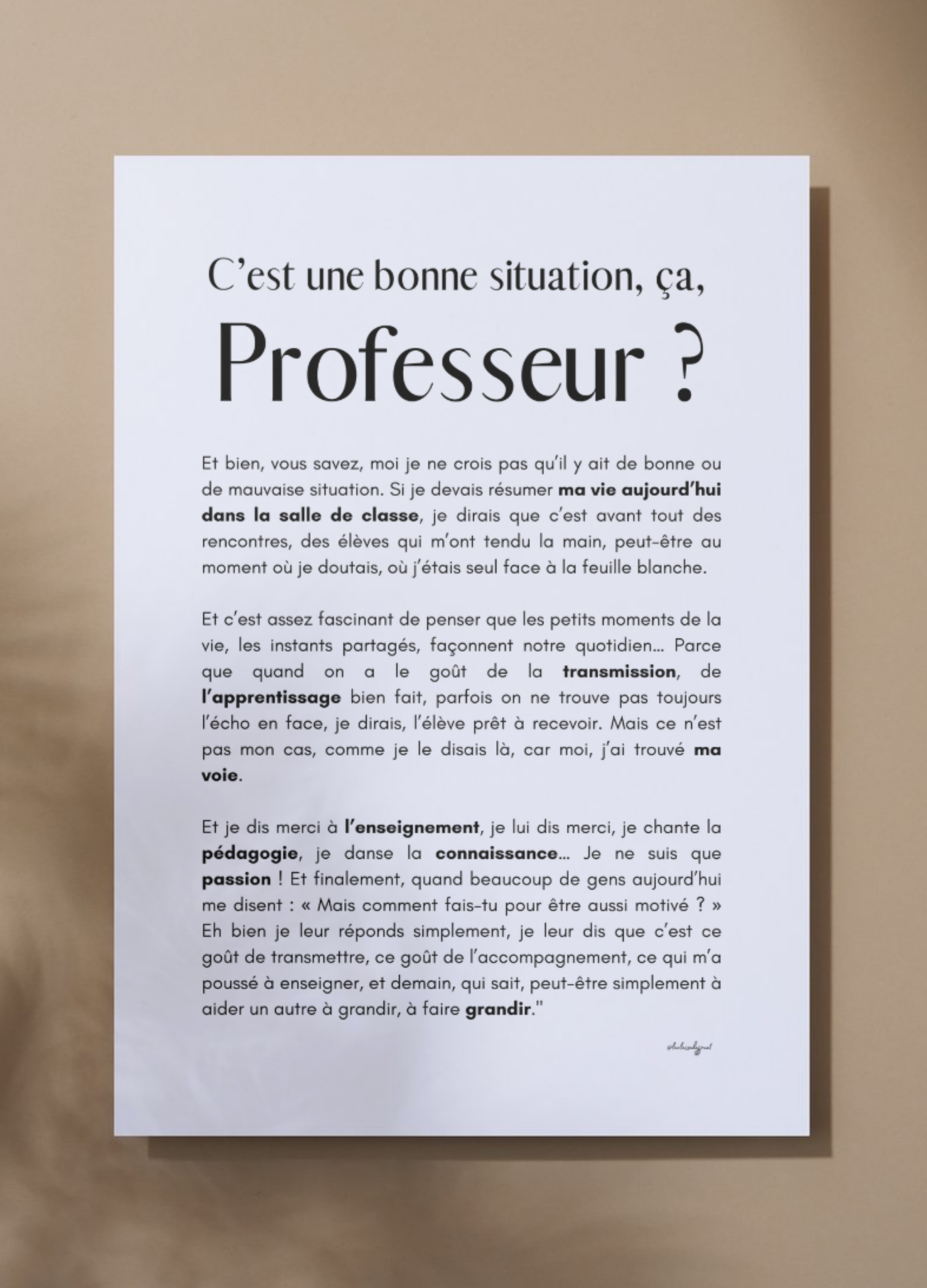 Affiche "C'est une bonne situation, ça, professeur ?"