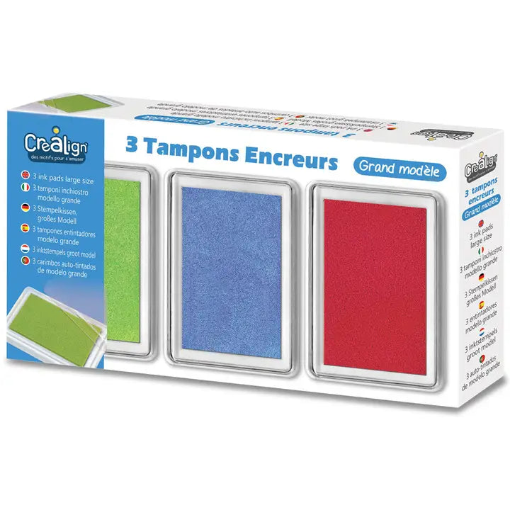 Pack 3 encreurs tampons : vert, bleu et rouge