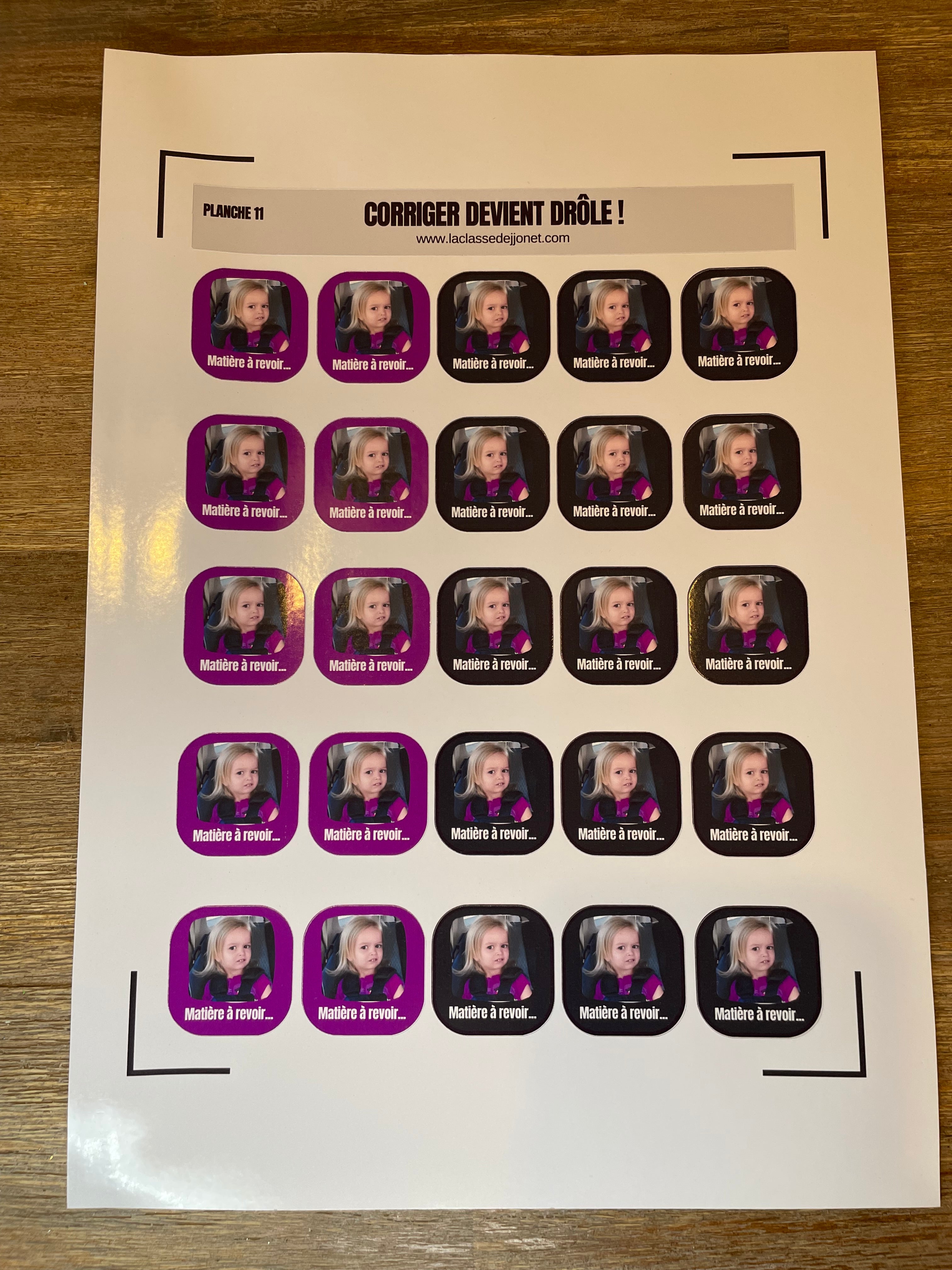 Stickers "corriger devient drôle" - Planche 11 : matière à revoir