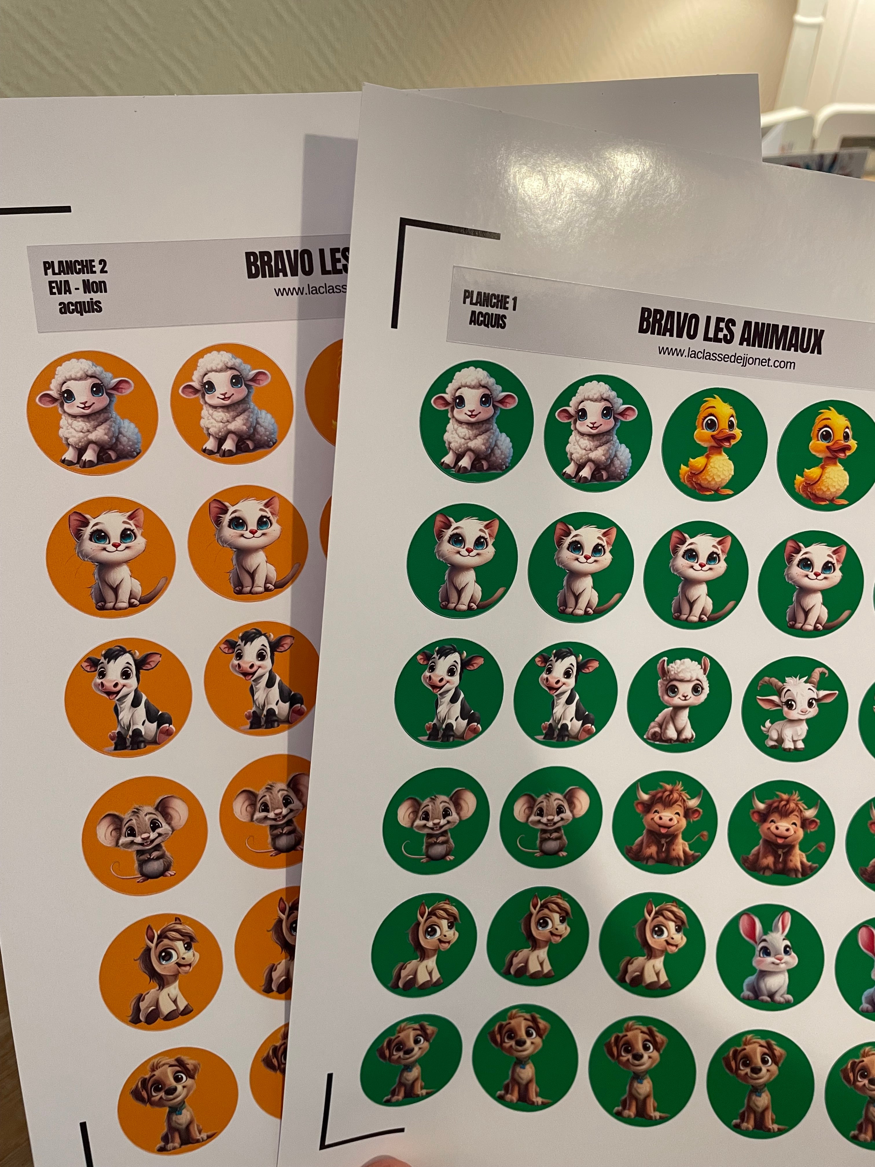 Stickers gommettes animaux mignons : acquis / en voie d'acquisition