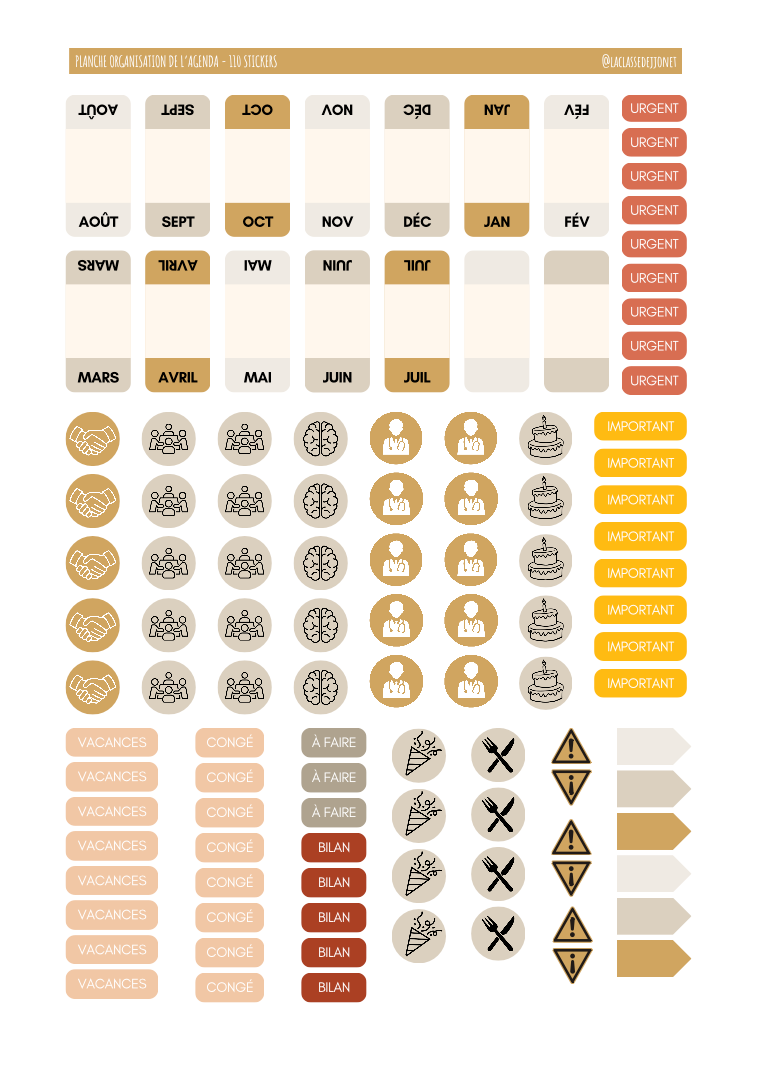 Planche organisation de l'agenda (100 stickers)