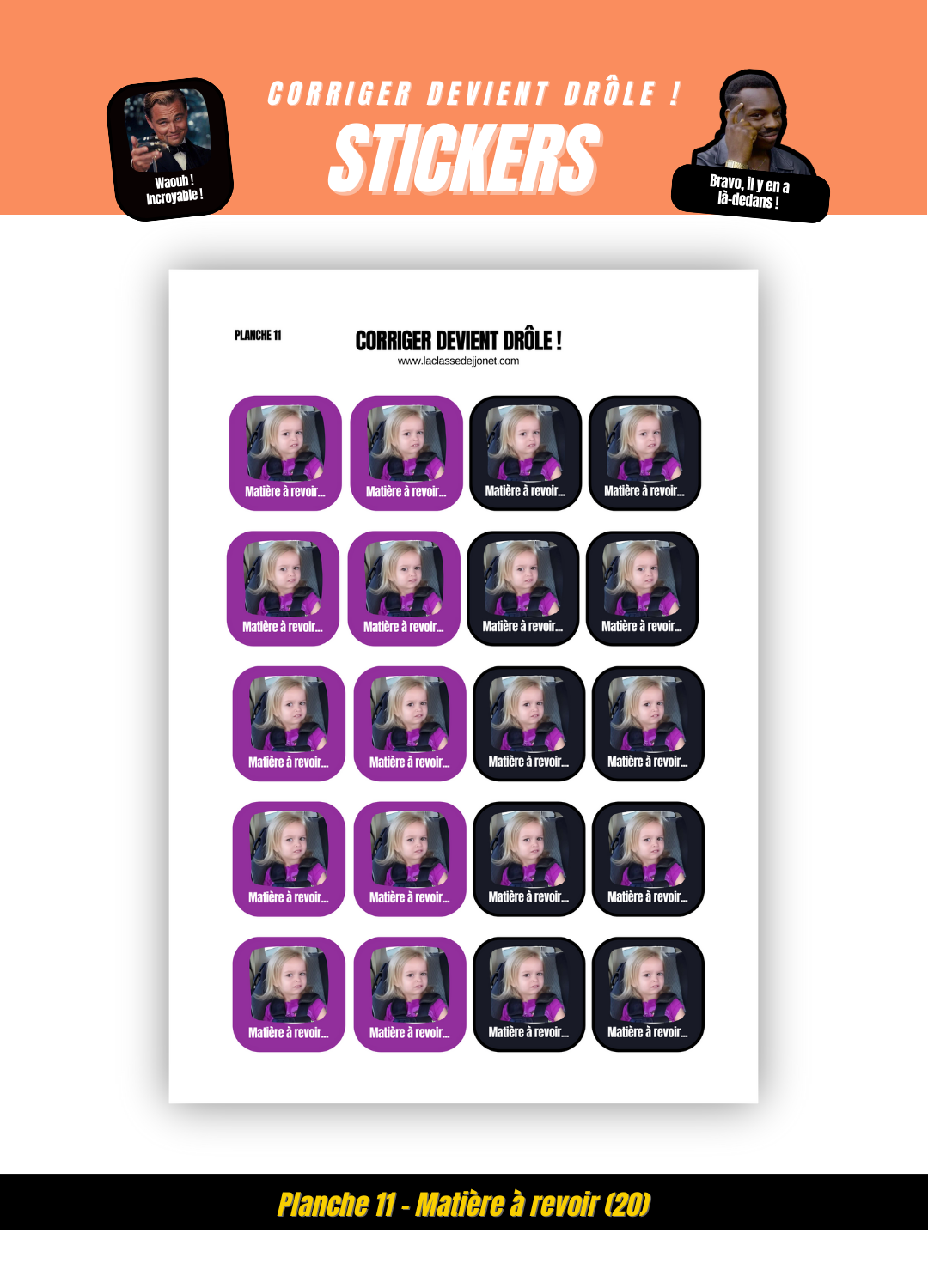 Stickers "corriger devient drôle" - Planche 11 : matière à revoir