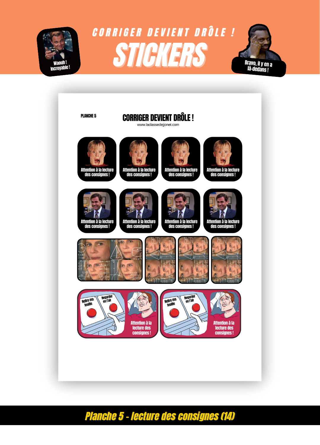 Stickers "corriger devient drôle" - Planche 5 : lecture des consignes