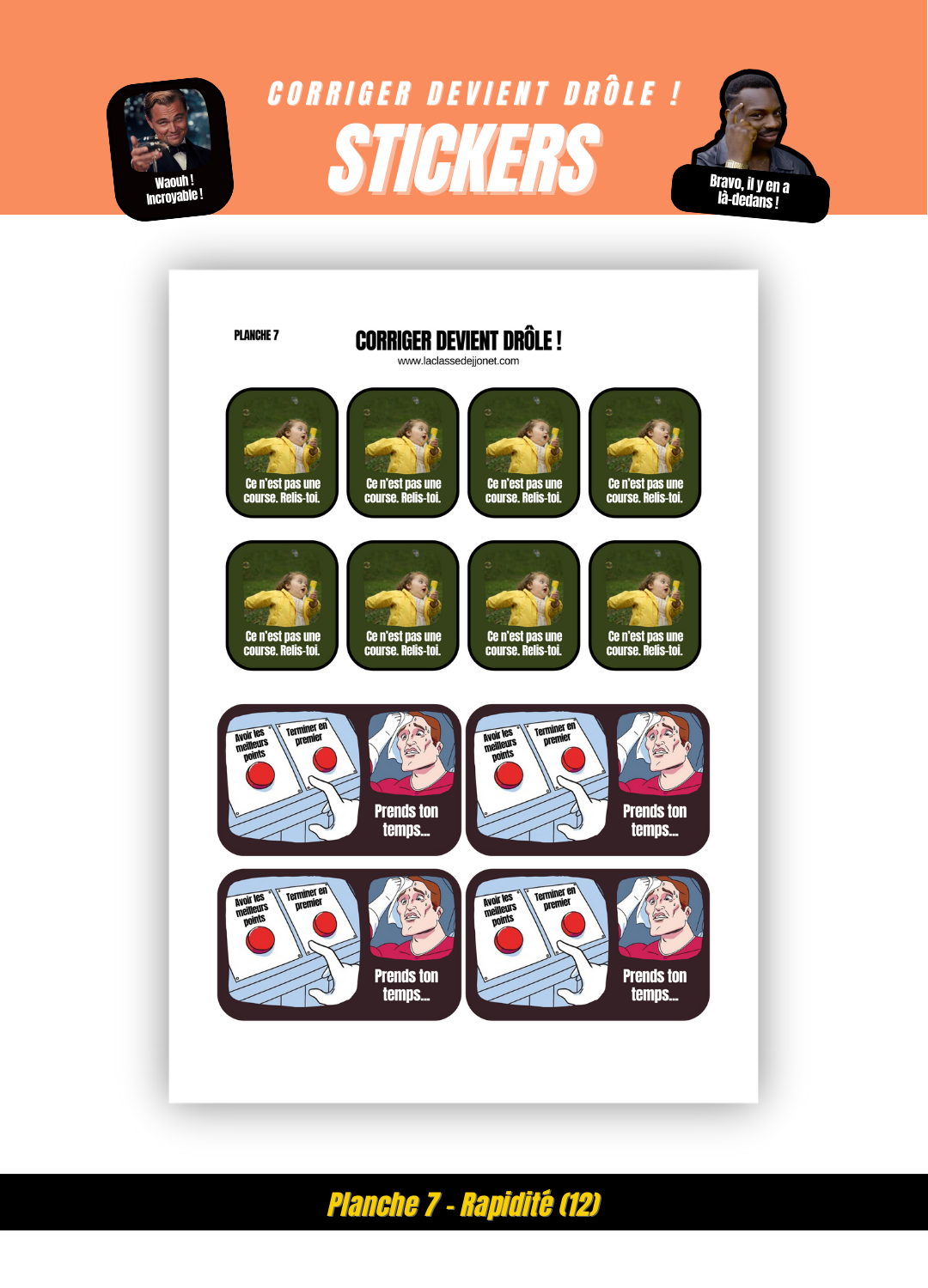 Stickers "corriger devient drôle" - Planche 7 : rapidité