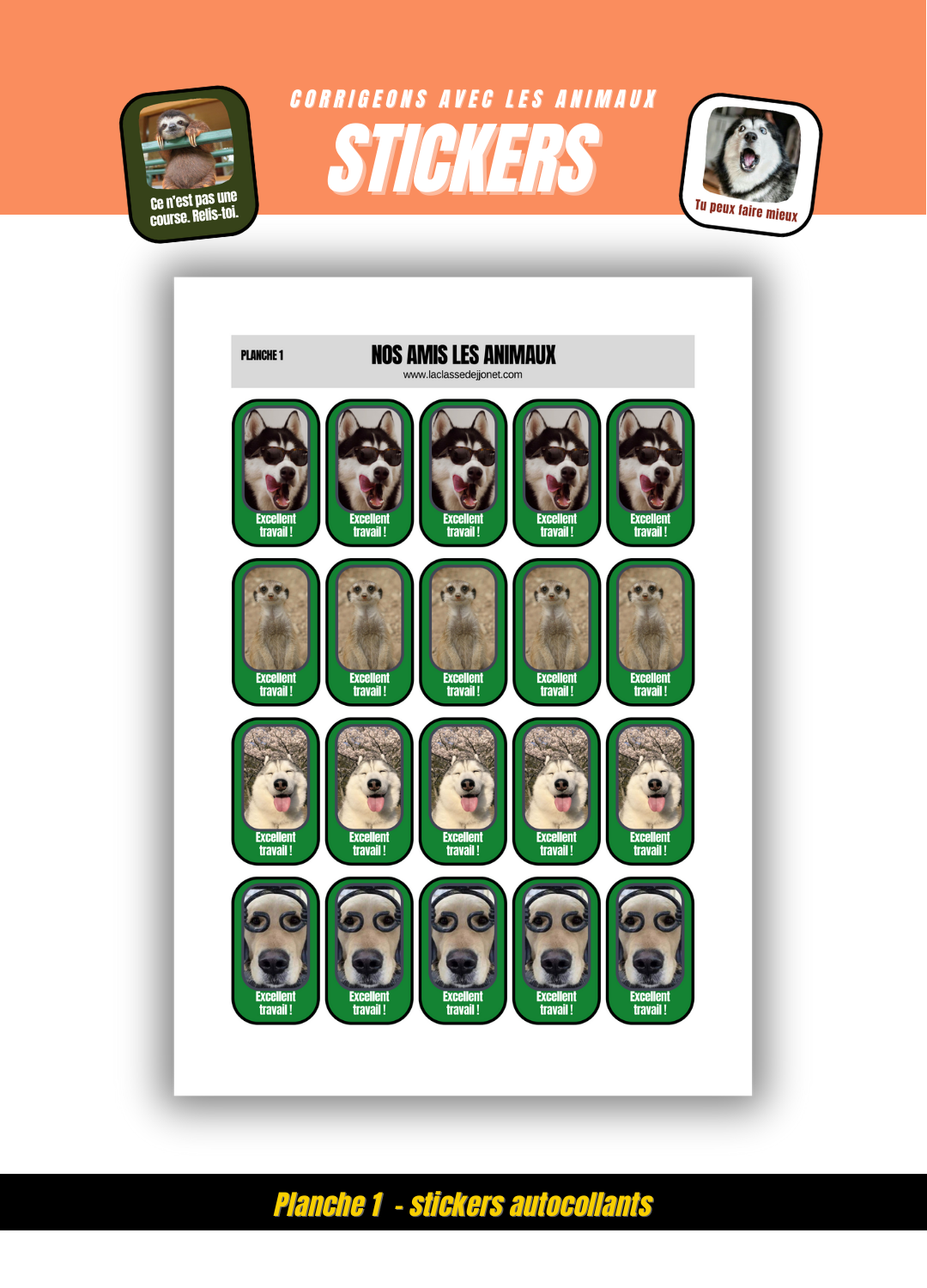Stickers "Corrigeons avec les animaux" - Planche 1 (Excellent travail)