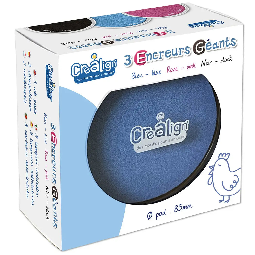 Encreurs géants pour tampons : rose, bleu et noir