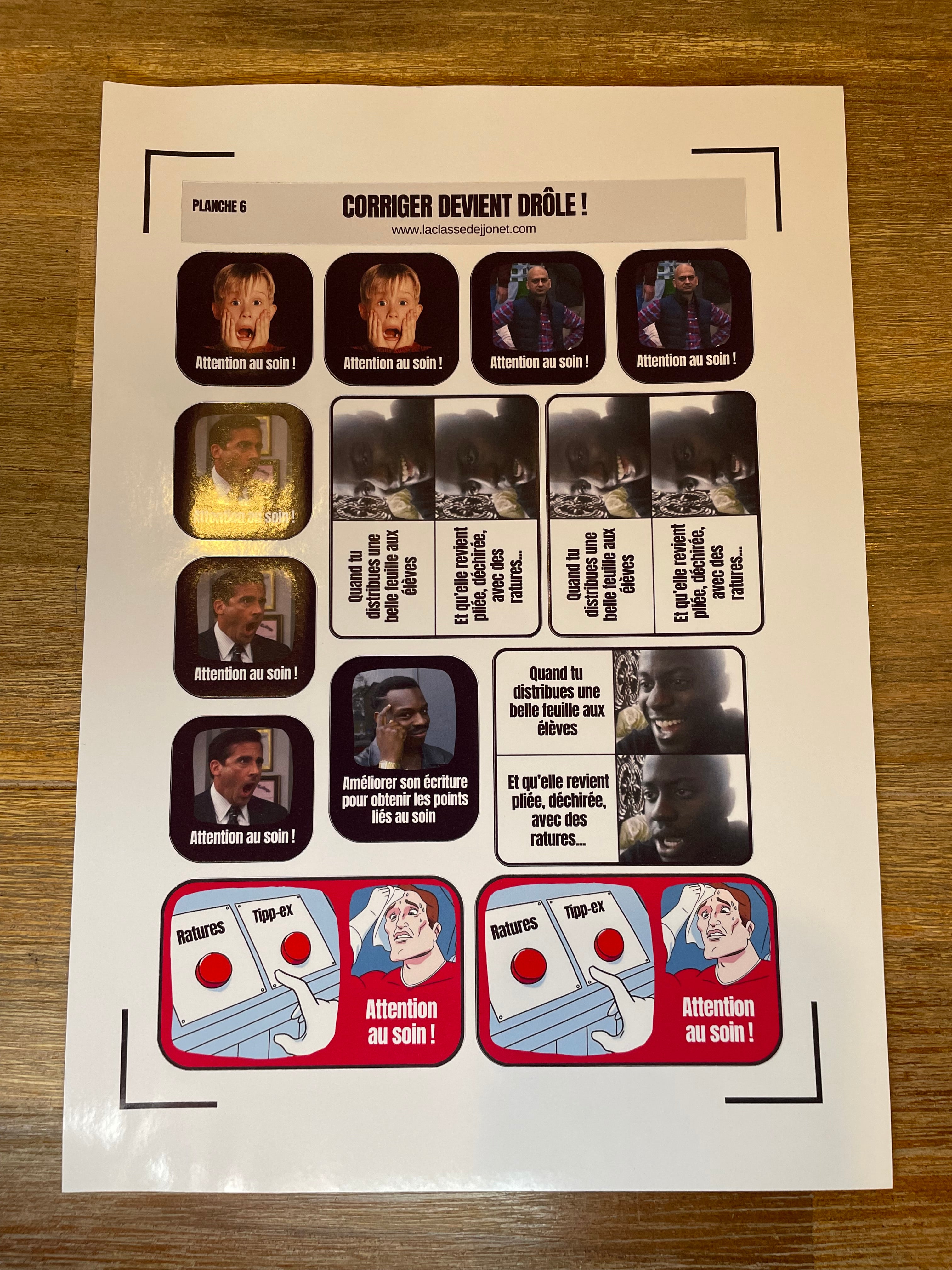 Stickers "corriger devient drôle" - Planche 6 : attention au soin