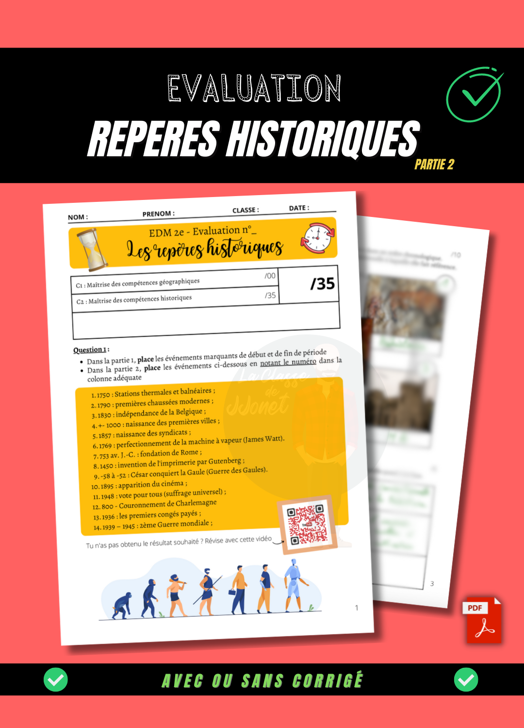 Evaluation - Les repères historiques partie 2 (PDF)