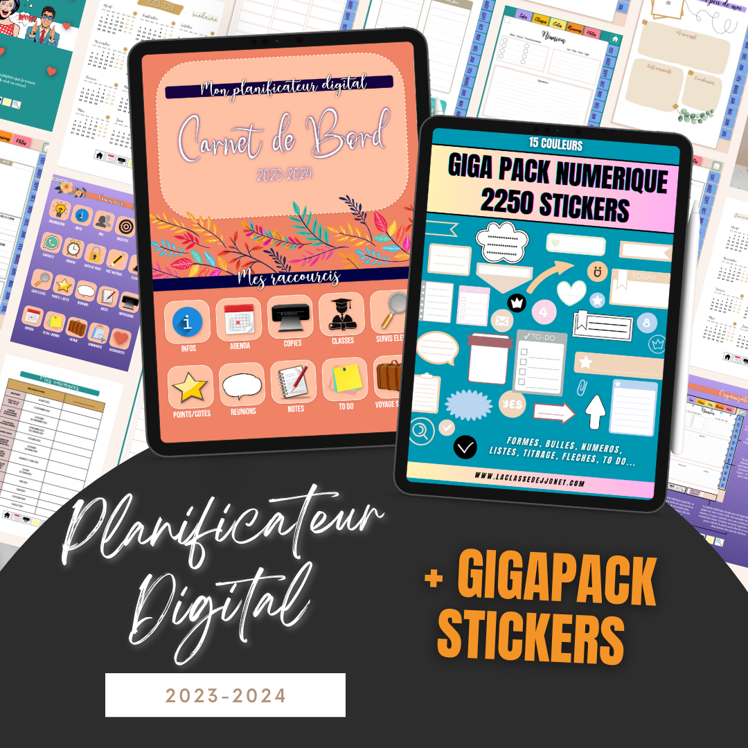 Planificateur digital enseignant 2023-2024 Flowers + GIGAPACK Stickers numériques