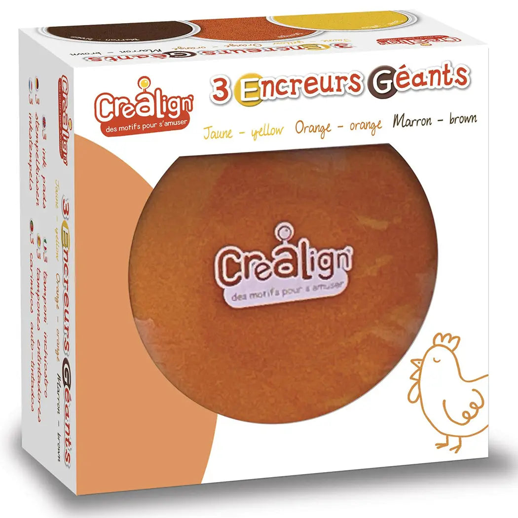 Encreurs géants pour tampons : jaune, orange et marron.